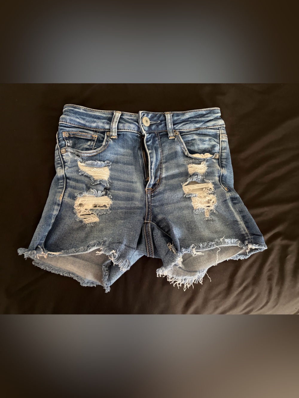 American Eagle Outfitters Ripped Mid-Blue Denim Shorts